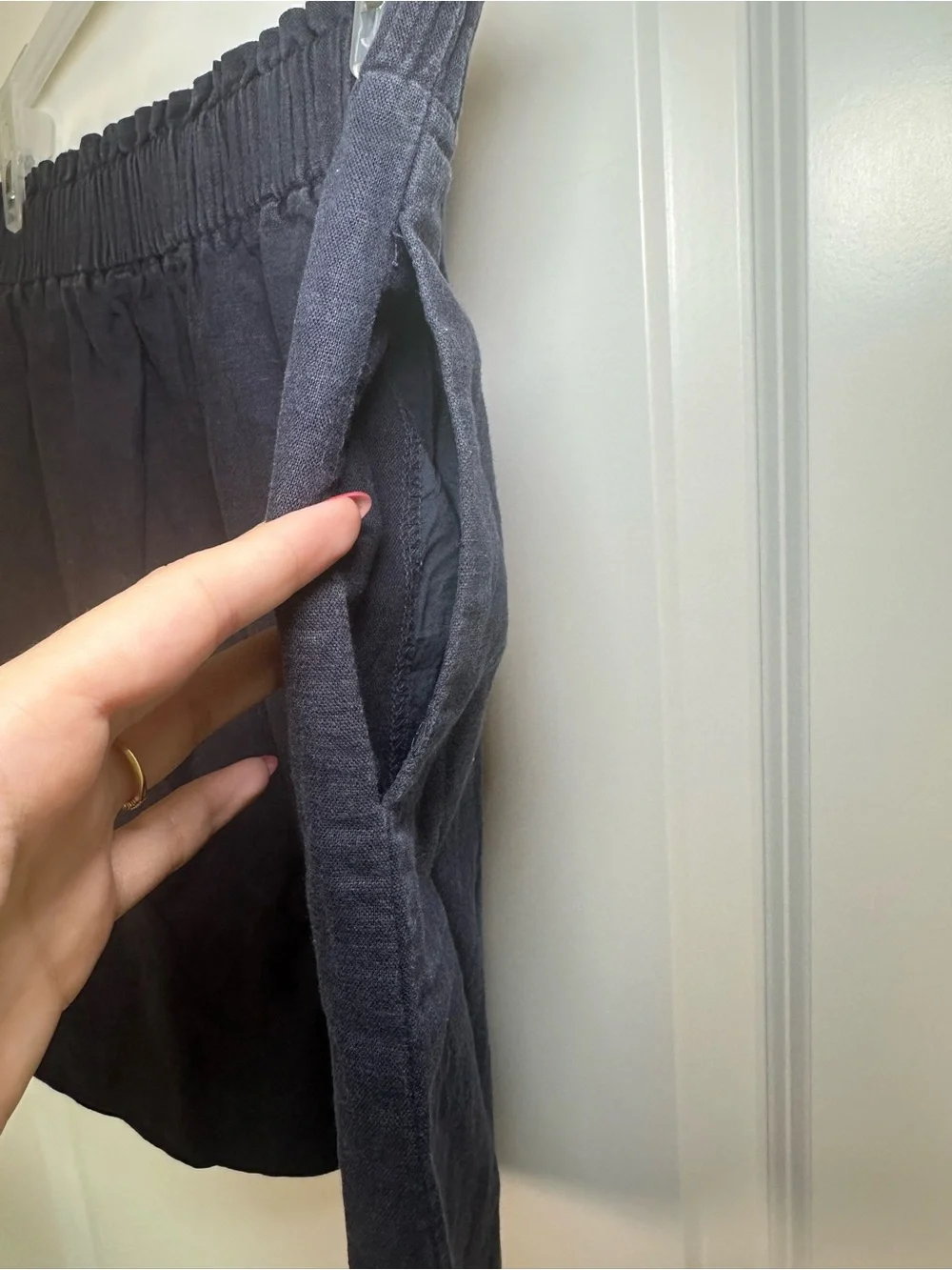 J Crew Navy Elastic-Waist Linen Blend Skirt